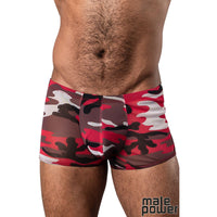 red camo print boxer shorts front view