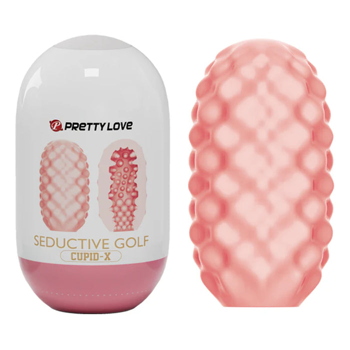 Pink and white seductive golf masturbator with 'Pretty Love' branding on a white background