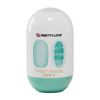 Teal and white product packaging with 'PrettyLove' branding on a white background twist angel masturbator