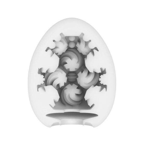 white egg shaped masturbator with curl texture inside