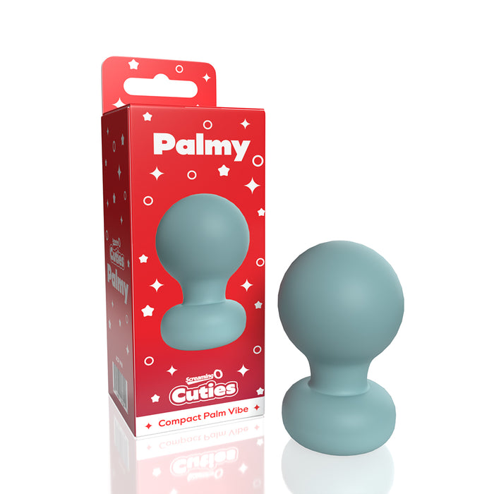 Green compact palm vibe with red 'Palmy' packaging on a white background