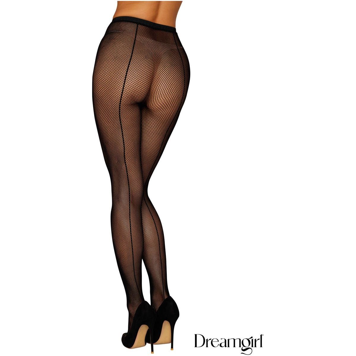fishnet pantyhose with thick elastic waistband and back seam