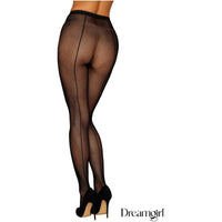 fishnet pantyhose with thick elastic waistband and back seam