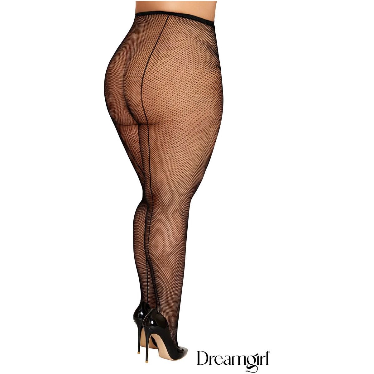 fishnet pantyhose with thick elastic waistband and back seam, plus size