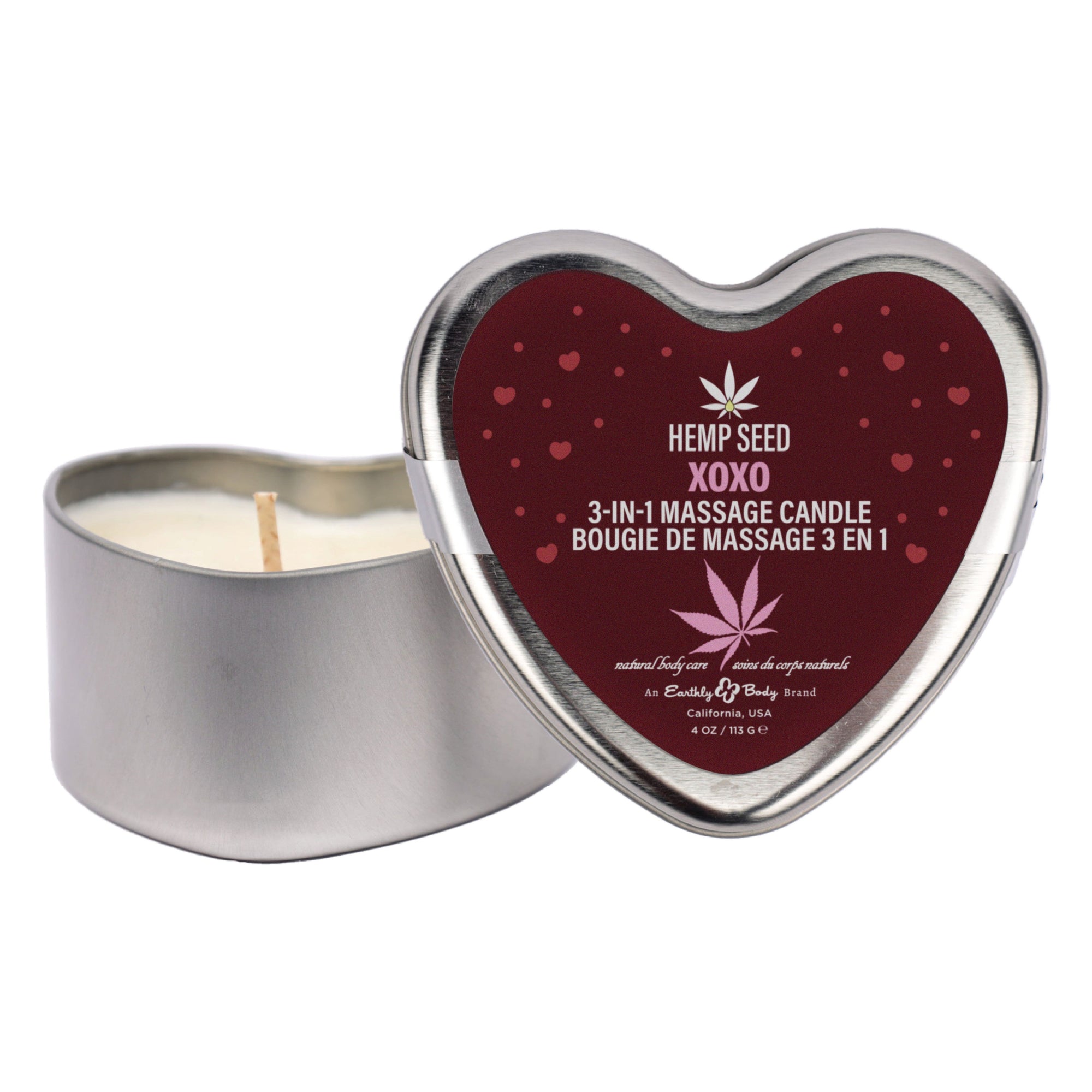 Earthly Body Hemp Seed Massage Oil Candles 3pk XOXO, Lipped Locked, Pucker Up