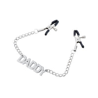adjustable nipple clamps with daddy written in the middle