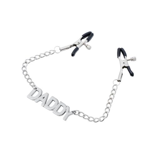 adjustable nipple clamps with daddy written in the middle
