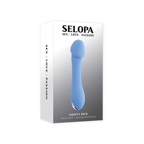 Box of Selopa Dainty Dick vibrator on a white background