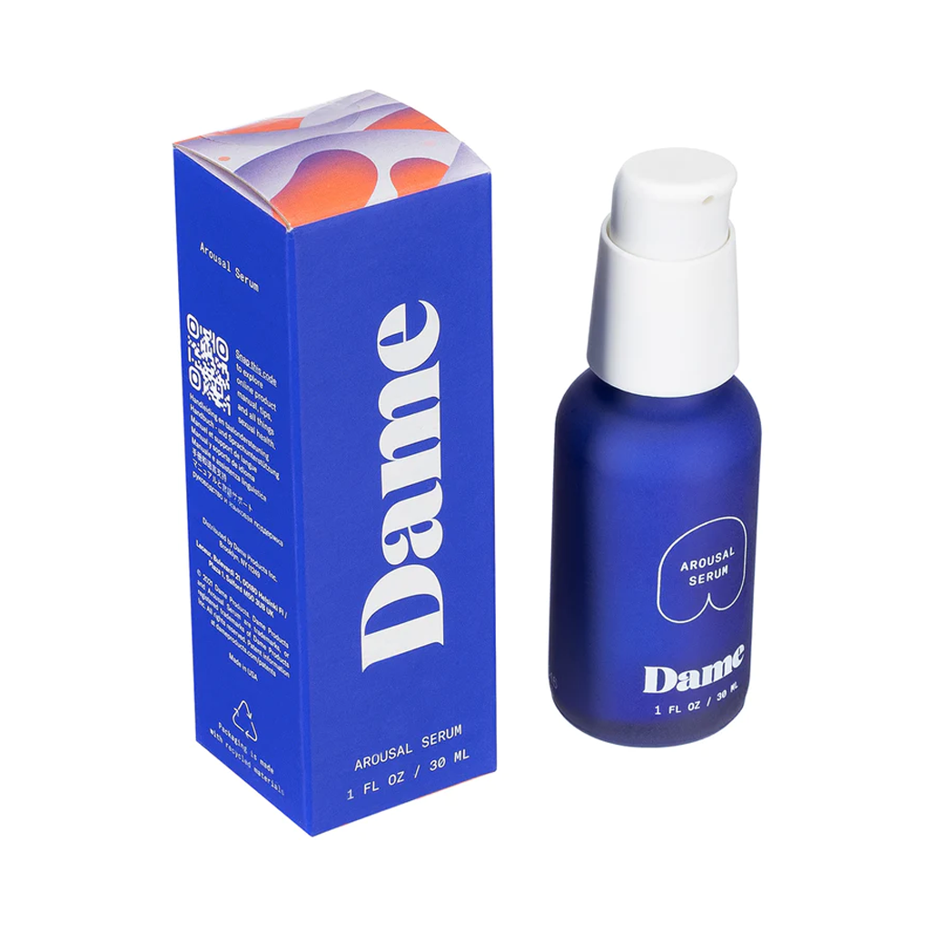 dame arousal serum bottle beside box package