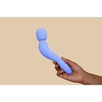 blue wand with curved handle, held in a hand