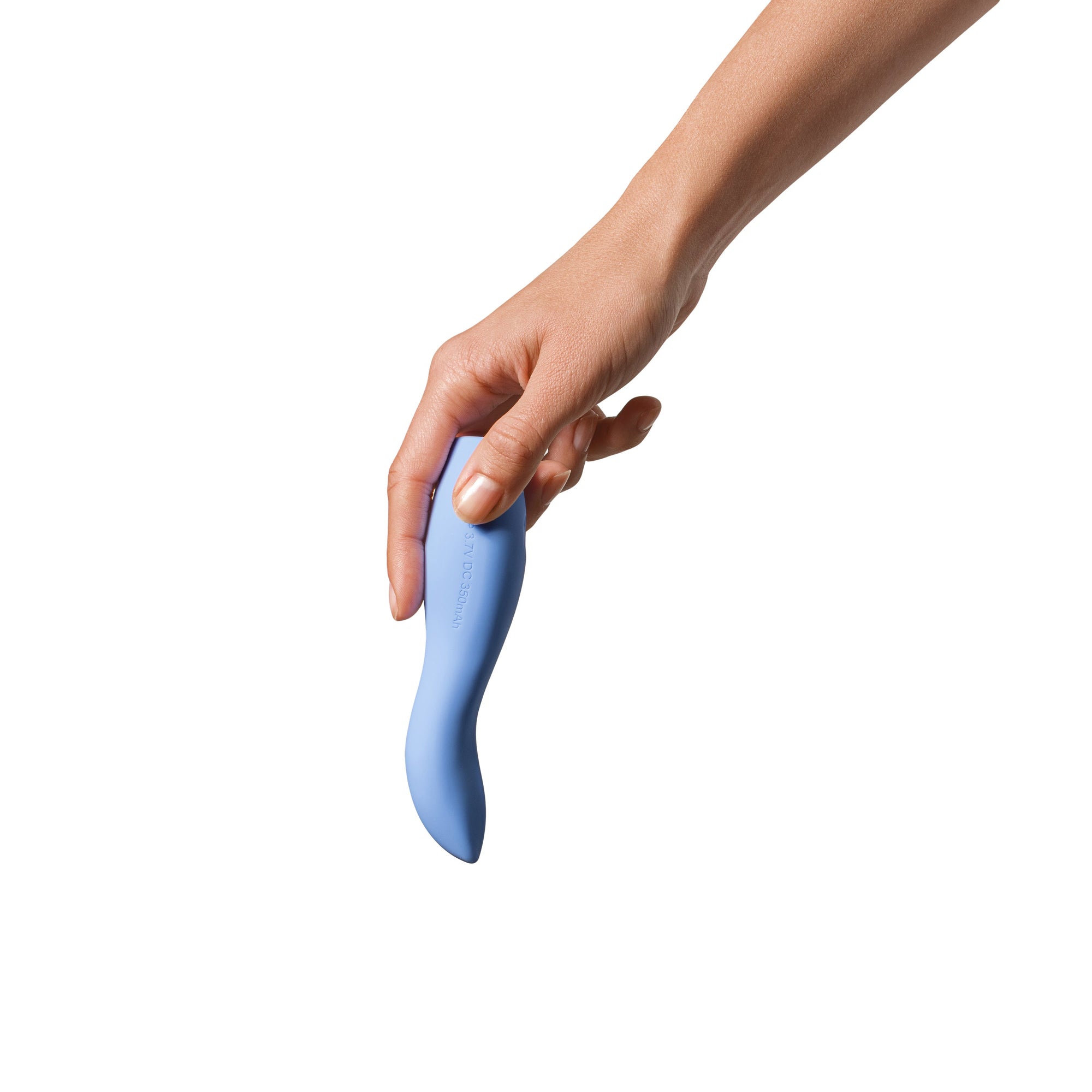 blue curved vibrator held in hand