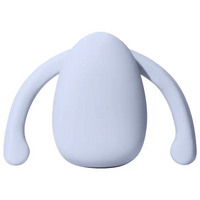 blue silicone clitoral vibrator with handles on a white background