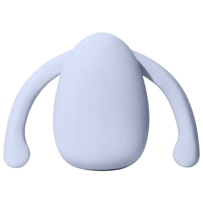 blue silicone clitoral vibrator with handles on a white background