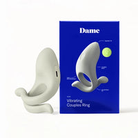 white cock ring with adjustable ring beside box package