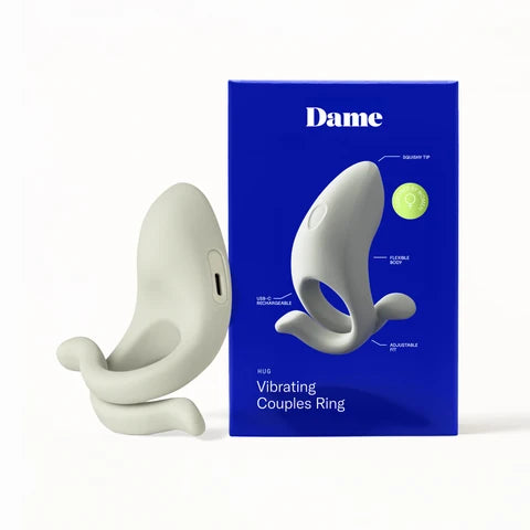 white cock ring with adjustable ring beside box package