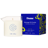 massage candle beside blue box packaging
