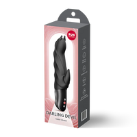 Black devil vibrator in packaging with 'FUN FACTORY' branding on a white background