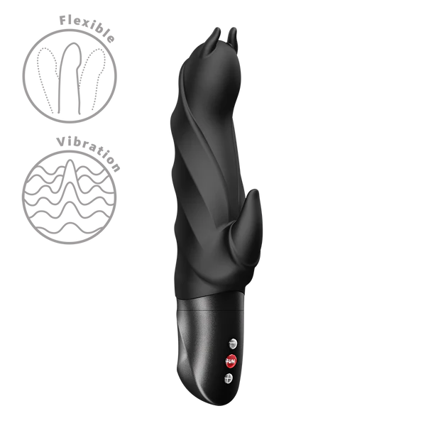 Black flexible and vibration-enabled vibrator on a white background