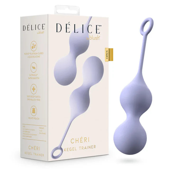 Cheri Silicone kegel trainer with 'Delice' packaging on a white background