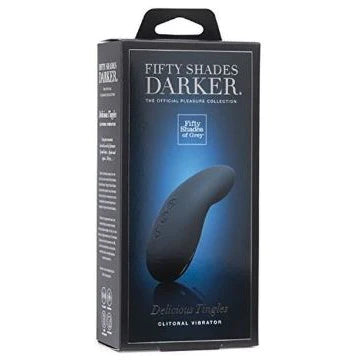 an ombre blue box depicting a black palm sized curved vibrator