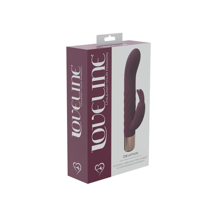 curved tip with rabbit clitoral stimulation vibrator on box burgundy