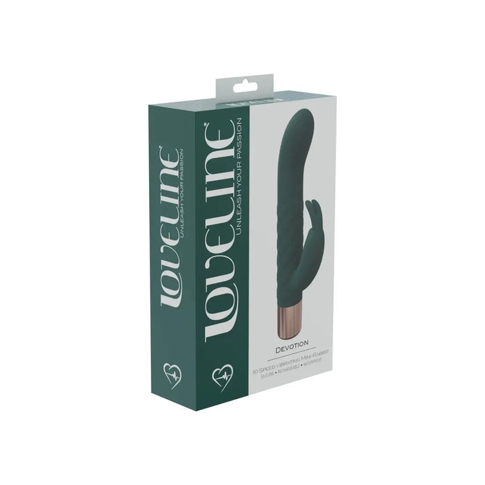 curved tip with rabbit clitoral stimulation vibrator on box green