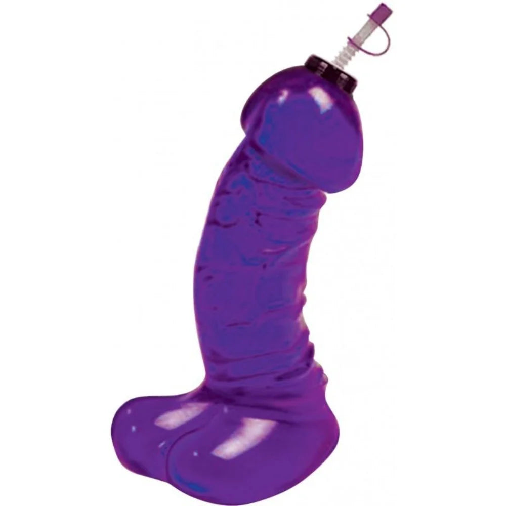 purple penis shaped sports bottle, on white background