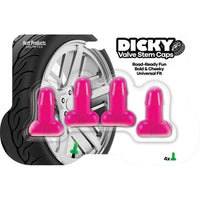 dicky Pink valve stem caps with a tire and Dicky branding on a white background