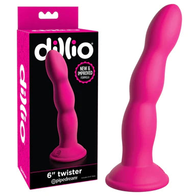 a pink and black display box depicting a pink rippled dildo with a suction cup base