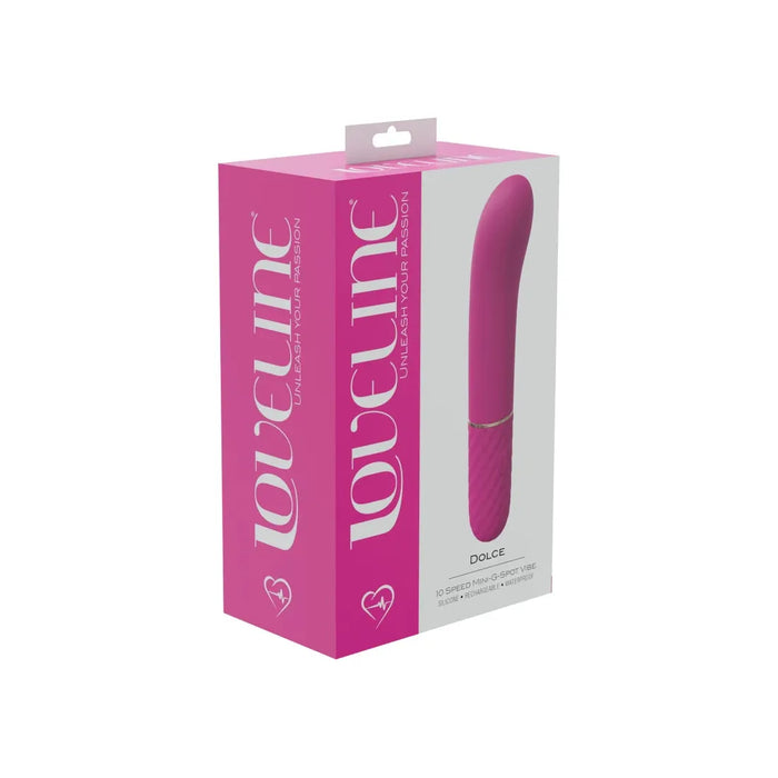 curved tip vibrator with smooth and ridged handle on box cover  pink