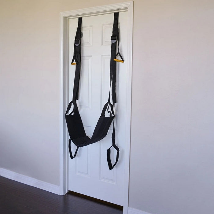 black door jam sex sling attached to white door