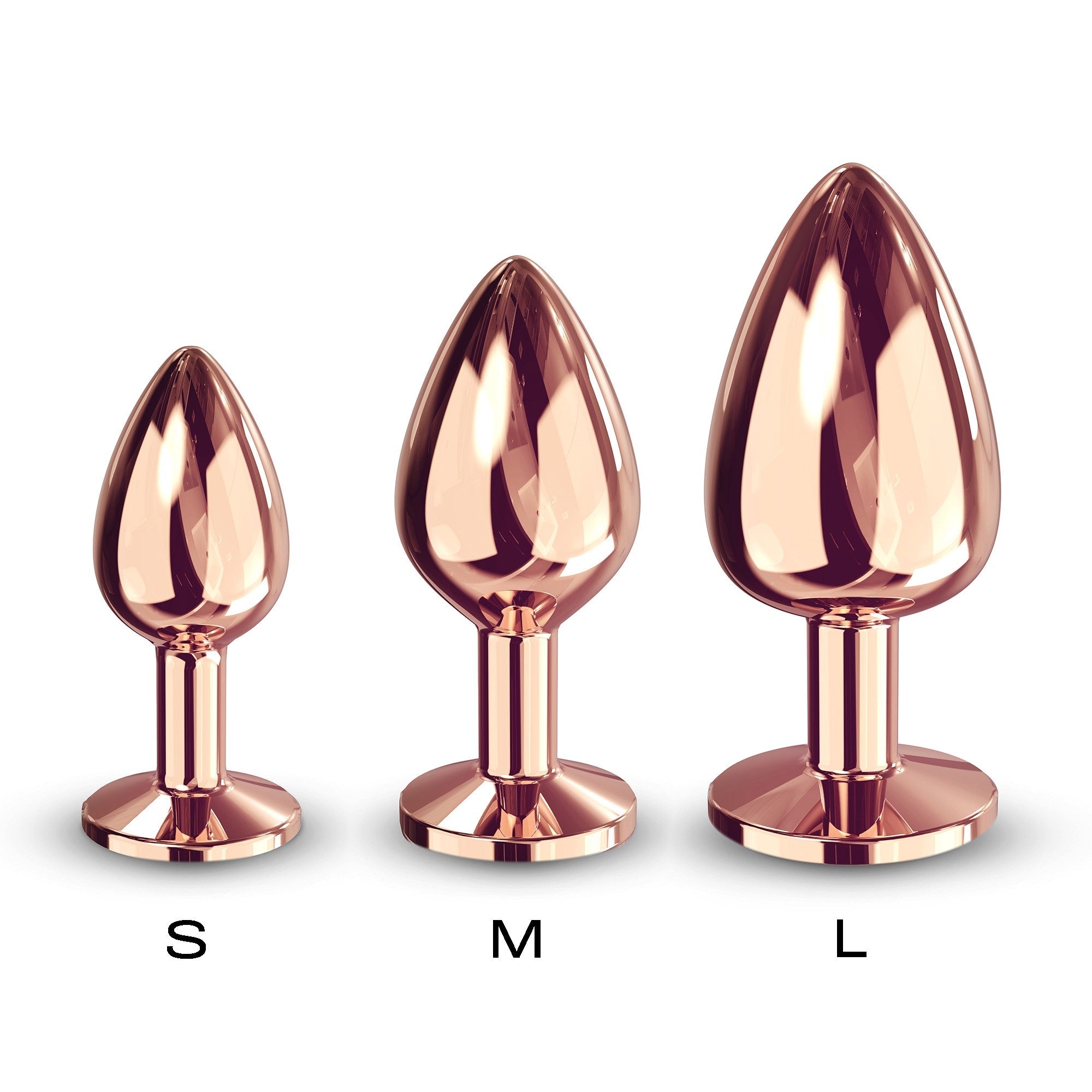 3 rose gold metal anal plugs in sizes small, medium and large