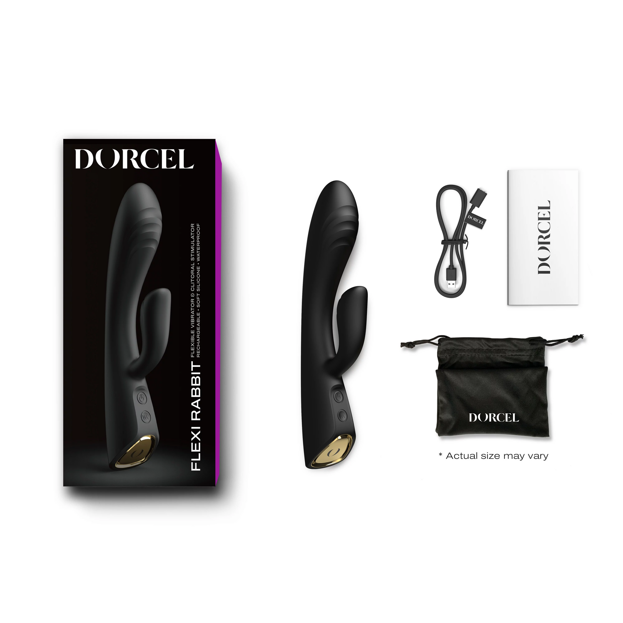 black rabbit vibrator beside box packaging and accessories