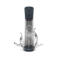 long grey penis pump shown with water action