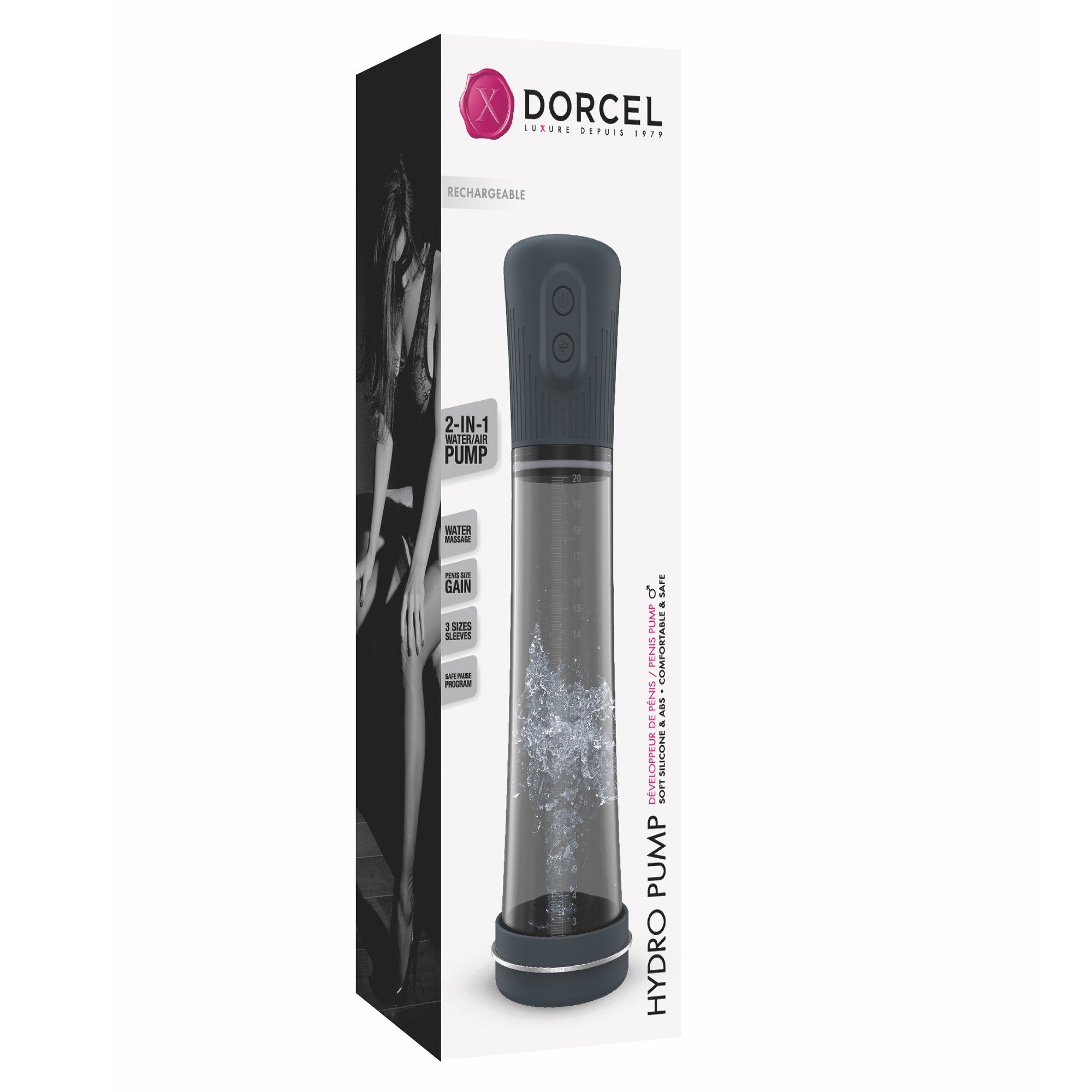 long grey penis pump on box packaging