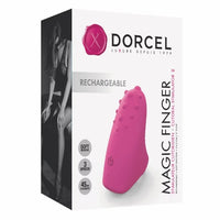 pink textured finger vibrator on box packaging
