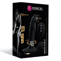 black anal plug with inner beads with remote control shown on box packaging