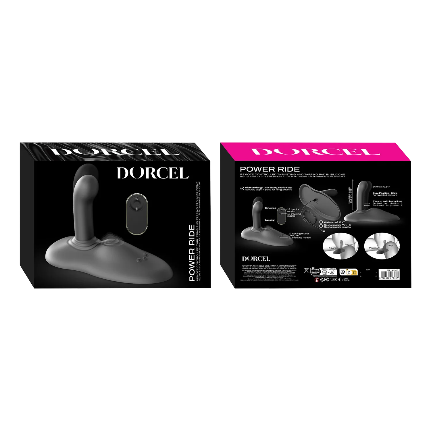 black pad grinder with thrusting dildo on front and back packaging