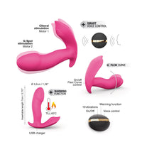 pink vibrator with clit stimulator with size specs and functions