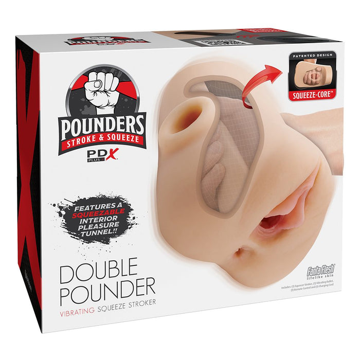 Pounders Double Pounder masturbator with product packaging on a white background