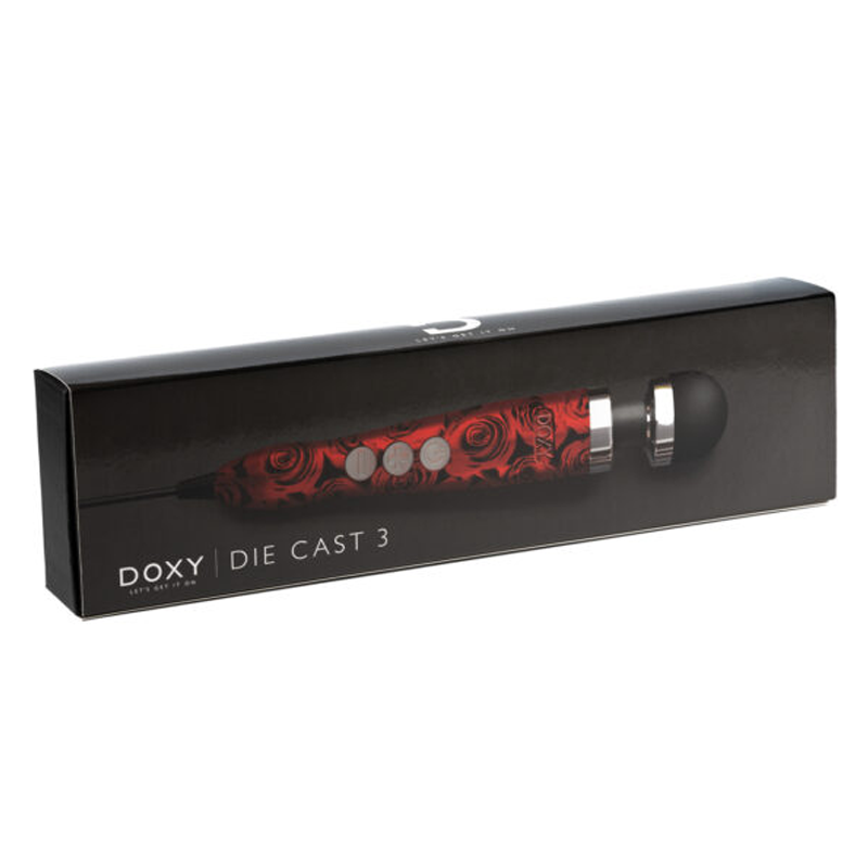 doxy die cast 3 wand, red roses on hand with black head. on box packaging