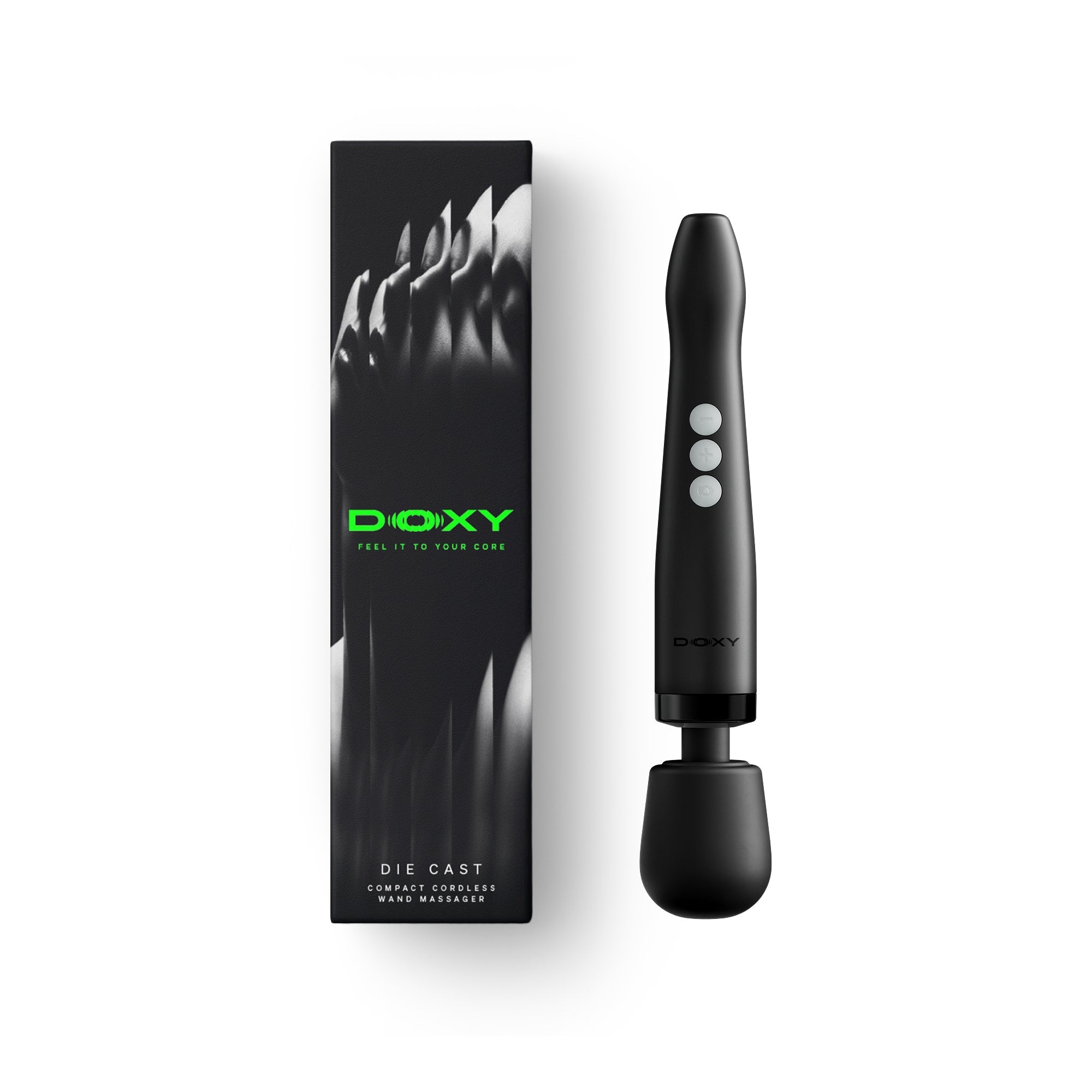 doxy black wand beside box packaging