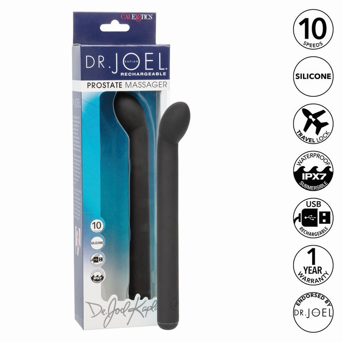 black long handle anal prostate vibrator with egg shaped head beside packaging