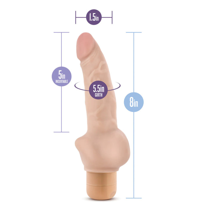 beige realistic vibrating dildo with measurements