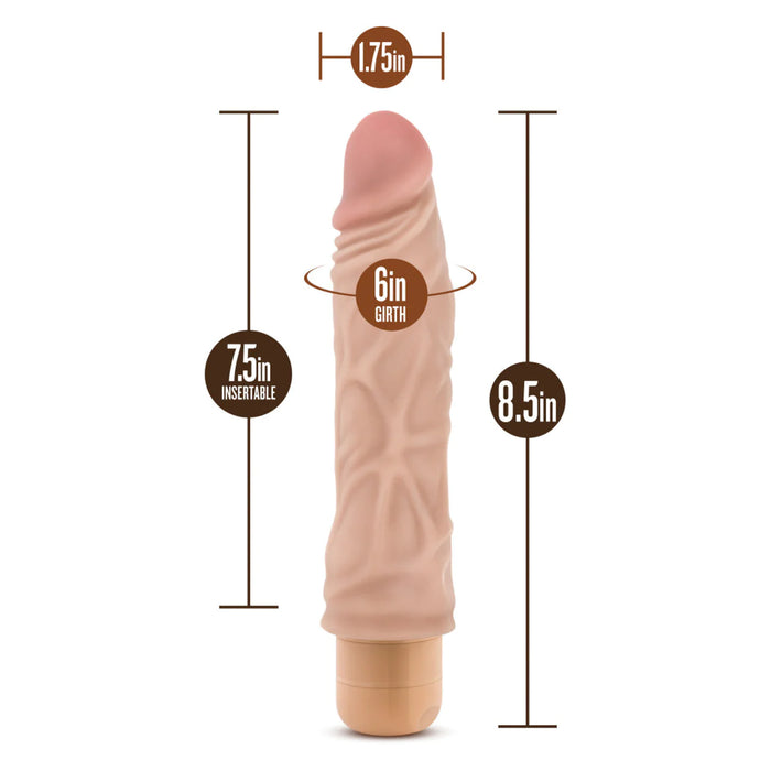 beige 8.5" realistic vibrating dildo with measurements