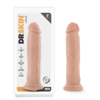 realistic dildo with packaging labeled 'Dr. Skin' on a white background