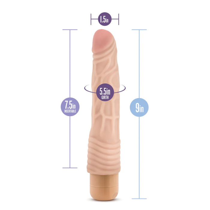 beige 9" realistic vibrating dildo with measurements