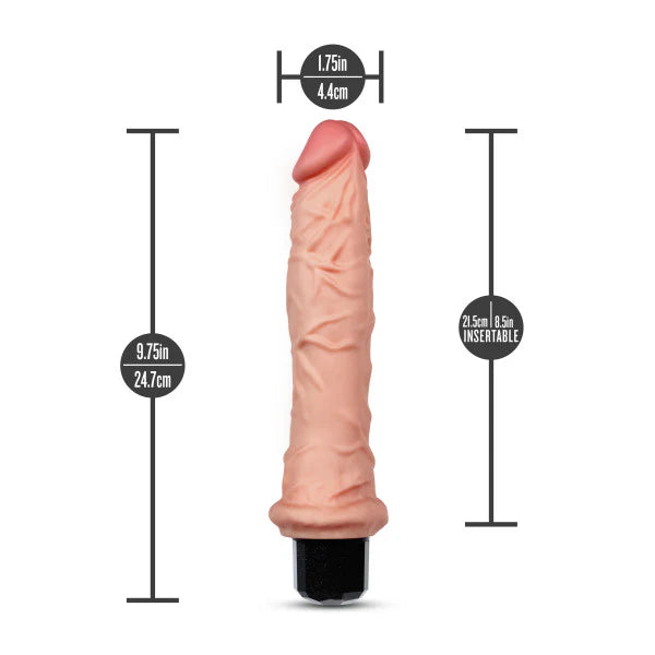 Measurement chart of a dr skin vibrator with dimensions labeled on a white background