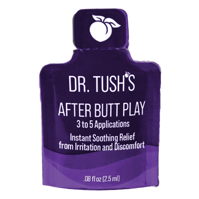 Dr. Tush’s After Butt Play 0.08 fl oz travel-size packet offering 3 to 5 applications for soothing irritation and discomfort.