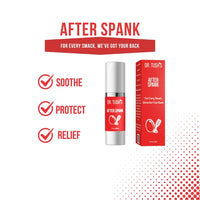 Dr. Tush’s After Spank benefits graphic highlighting soothing, protection and relief after impact play.